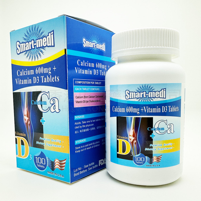 Smart-Medi Calcium 600mg + Vitamin D3 (100 Tablets)
